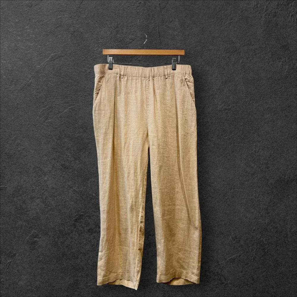 Quince Womens 100% European Linen Wide Leg Pants Driftwood Beige L 25in Inseam